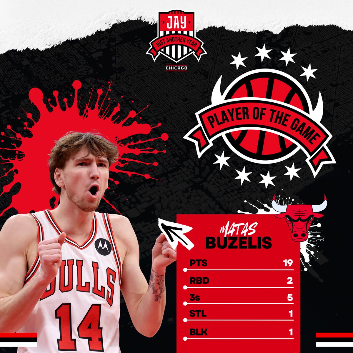 JAYChi_Bulls's tweet photo. For the JAY player of the game I’m going to have to give it to Matas after shooting 5-7 from the 3 and 6-9 from the field and having at least 1 in every stat besides the turnover.

Great game from the whole team overall and a fun watch tonight! 🔴👀 https://t.co/f4G53nTuj7