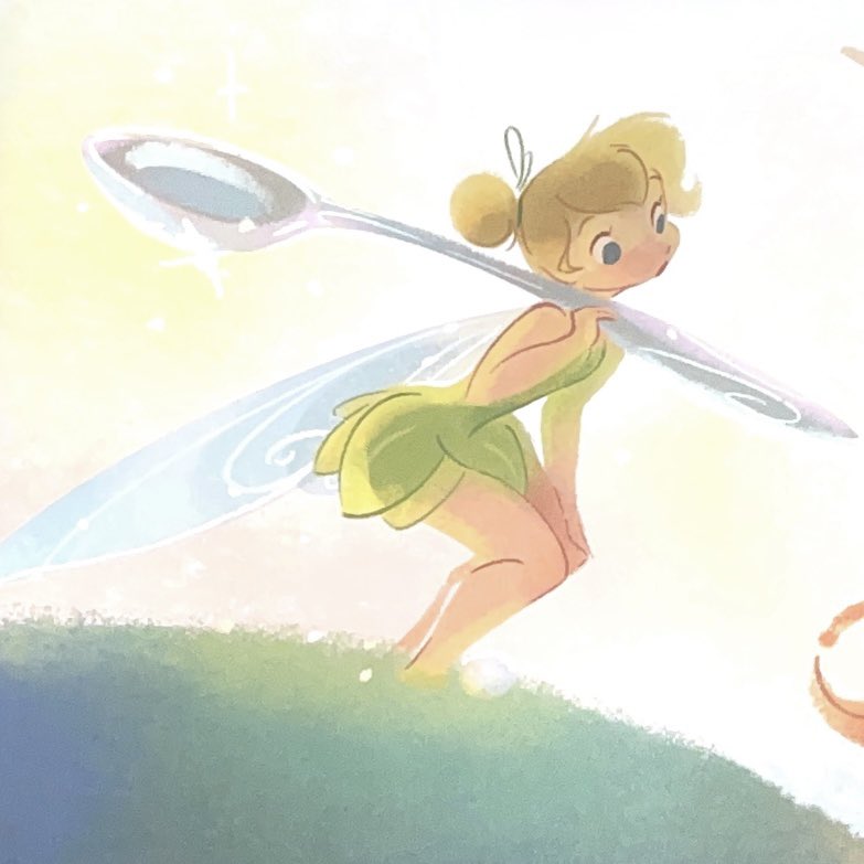 desolatist's tweet photo. tinker bell adorably carrying her beloved spoon around &amp; using it to help her friends ☹️ she’s such a darling https://t.co/igy6Cr21zw