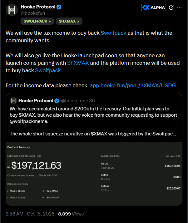 stitchdegen's tweet photo. Continuing today's memecoin recap series

The first token I want to cover today is $WOLFPACK

This has been one of the hotter names on Robinhood Chain recently, and quite a few people have been asking me to take a closer look at it

After spending some time digging into the narrative, Hooke Protocol, liquidity structure, and the team's recent announcements, I think there's actually an interesting story behind $WOLFPACK

However, there are also several things worth understanding before putting money into it

1. First, what exactly is $WOLFPACK?

The most interesting part of this token is its narrative against Wolfpack Research, a well-known short-selling firm that previously published a highly critical report on XMax ($XMAX, formerly $XWIN) 

The $WOLFPACK team is using the Wolfpack name to build an opposing narrative, positioning themselves as the "Wolfpack of Robinhood" and trying to turn the token into a Wall Street meme that rallies the community against short sellers

They've also been pushing the potential $XMAX short squeeze narrative, alongside memes like the dancing wolf to attract attention

According to figures previously circulated within the community, $XMAX short interest was reportedly around 9.22M shares, equivalent to nearly 17 days to cover

I haven't independently verified whether those figures are still accurate, so I wouldn't treat them as current short interest data

And of course, high short interest doesn't automatically mean a short squeeze will happen. Even if $XMAX stock rallies significantly, that doesn't necessarily mean $WOLFPACK will benefit directly

2. The connection with Hooke Protocol is where things get more interesting

Hooke Protocol (@hookefun) is developing a permissionless stock tokenization model on Robinhood Chain, using Uniswap V4 hooks and a dynamic trading tax mechanism

One of its main products is $hXMAX, a tokenized stock designed to track the price of $XMAX shares through an oracle

It's important to understand that $hXMAX isn't actual XMAX equity. It's an onchain token designed to replicate the stock's price movements

According to Hooke's announcements, the protocol uses a dynamic trading tax of around 2–4%, with the collected revenue flowing into its treasury

The $hXMAX/USGD pool was initially announced with approximately $10M in liquidity. Hooke also stated that the liquidity had been locked for 21 days

However, a liquidity lock only restricts withdrawals during the lock period. It doesn't guarantee price stability or eliminate trading risks

And this is where $WOLFPACK comes into the picture

Rather than existing as a standalone meme, $WOLFPACK is directly paired with $hXMAX, creating a connection between memecoins, tokenized equities, and the short squeeze narrative in traditional markets

I actually find the structure quite clever

The meme attracts attention, that attention brings users toward $hXMAX, trading activity generates revenue for Hooke, and part of that revenue is expected to flow back into supporting $WOLFPACK

But there's a difference between a model that looks good on paper and one that has actually proven itself

3. The biggest catalyst right now is the buyback mechanism

Hooke has publicly announced plans to use tax revenue generated from $hXMAX trading activity to buy back $WOLFPACK, instead of prioritizing $hXMAX buybacks as originally planned

They've also mentioned using future launchpad revenue to continue buying back the token

To me, this is what makes $WOLFPACK different from many ordinary memecoins

If Hooke actually implements consistent buybacks, the token could benefit from an additional source of demand beyond speculative community buying

But there's one extremely important detail here

$WOLFPACK itself is essentially a standard ERC-20 token

Based on the contract information available to me, its source code hasn't been verified. That's a significant risk because it prevents a complete review of potential administrative privileges and hidden contract functions

I also haven't seen evidence confirming any built-in tax, burn, or automatic buyback mechanism within the token contract itself

In other words, the proposed buyback mechanism operates outside the token contract and depends entirely on Hooke's decisions and execution

At the time of my research, I hadn't found onchain evidence confirming that Hooke had actually executed any $WOLFPACK buybacks

There were also no verified figures showing how many tokens had been repurchased or how much capital had been deployed

Hooke previously mentioned a treasury of approximately $200K, but I haven't seen a sufficiently detailed public dashboard to verify the balance, actual tax revenue, or funds allocated toward buybacks

So for now, I still consider this a commitment from the team rather than a proven mechanism generating consistent buying pressure

4. Another important point is $WOLFPACK's actual position within the ecosystem

In my view, the core alpha Hooke is trying to build lies in $hXMAX and its stock tokenization infrastructure, not necessarily $WOLFPACK itself

$hXMAX is the main product, while $WOLFPACK functions more like an attention layer attached to the ecosystem to attract users and strengthen the narrative

That's not necessarily a bad thing

In memecoin markets, attention can sometimes matter more than utility, especially when a token can continuously benefit from activity surrounding a related product

But it also means $WOLFPACK is heavily dependent on Hooke

If $hXMAX loses trading volume, the launchpad gets delayed, or Hooke stops supporting the token, the current narrative could weaken very quickly

It's also worth mentioning that the launchpad is still in the planning stage, and I haven't seen a concrete launch timeline

Therefore, any future launchpad revenue allocated toward buybacks remains speculative at this point

5. Let's talk about the team and transparency

The official @wolfpackmeme account was created on September 7, 2026

It's still relatively new, with no publicly disclosed founder or identifiable development team

Hooke Protocol also hasn't clearly disclosed the identities of the people behind the project, based on the information I've gathered

One interesting detail is that both @wolfpackmeme and @hookefun were reportedly created on the same day, September 7, 2026, and both show Taiwan as their signup country

That's an interesting coincidence worth paying attention to

However, it's nowhere near enough evidence to conclude that both projects are operated by the same team or individuals

I also haven't found evidence that Vlad Tenev, Robinhood, or other major public figures have directly acknowledged or officially supported $WOLFPACK

Just because a project is building on Robinhood Chain doesn't mean Robinhood itself is backing it

That's an important distinction

6. Now let's look at the chart, which is what matters most to me when planning an entry

$WOLFPACK had an explosive move from a very low market cap to an ATH of approximately $6.5–6.8M before correcting back toward $2M

That's nearly a 70% drawdown from the top

Looking at the current structure, selling pressure appears to have cooled significantly compared to the initial distribution phase

However, the chart is still forming lower highs, and trading volume has also been declining

Based on my personal observations, the current $2M market cap area looks relatively reasonable for a small speculative bet if you're comfortable with the risk

That said, there's still no confirmed reversal

For those looking for a more conservative entry, I'd personally prefer waiting for a dip toward the $1.4M market cap area and watching how price and buyers react there

If market cap breaks below $1M, I'd cut the position rather than stubbornly holding and hoping the narrative comes back

Another thing worth considering is liquidity

The token's liquidity is still relatively thin compared to its volatility, so don't focus solely on market cap while ignoring slippage and how difficult exiting a position could become during heavy selling

7. So what could actually push $WOLFPACK higher from here?

I think there are three main catalysts worth watching

First, Hooke needs to execute real buybacks and publicly share the onchain transactions

That would be the most important step in turning the current narrative from promises into something measurable

Second, the Hooke launchpad needs to go live

If the platform allows projects to launch tokens paired with $hXMAX and successfully generates revenue, the buyback model could gain a more sustainable source of funding

Third, we need to watch the performance of $XMAX stock and whether the short squeeze narrative continues attracting attention

If that story gains momentum, $WOLFPACK could benefit from the additional exposure

On the other hand, if there are no buybacks, no meaningful product updates, and trading volume continues fading, I think it'll be difficult for the token to maintain momentum purely through memes

Overall, I see $WOLFPACK as an interesting narrative play, but still a highly speculative one

I like how the team has connected Wolfpack Research, the $XMAX short squeeze story, and Hooke Protocol into a relatively unique narrative

The fact that Hooke has publicly committed to using revenue for buybacks is particularly worth monitoring

But before increasing my conviction, I want to see actual buyback transactions, more transparent treasury data, and clearer progress on the launchpad

For now, I think $WOLFPACK could be worth a small gamble at the right entry, but it's not something I'd size heavily into based on the current information

If you're already holding, I'd keep an eye on price action around $2M and any updates from Hooke

If you're not in yet, there's no reason to FOMO. I'd rather wait patiently for a better entry

The narrative is there. The attention is there. What's missing now is execution from the team

0x5199ea953D71D6a5413bE1b2EFeCD26aAcab0000