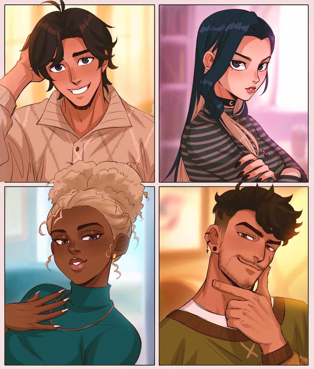 Chalseu_D's tweet photo. Eliot🧡Isabel💜Edora💙Malik💚   #OC https://t.co/WRqVoRCkv0