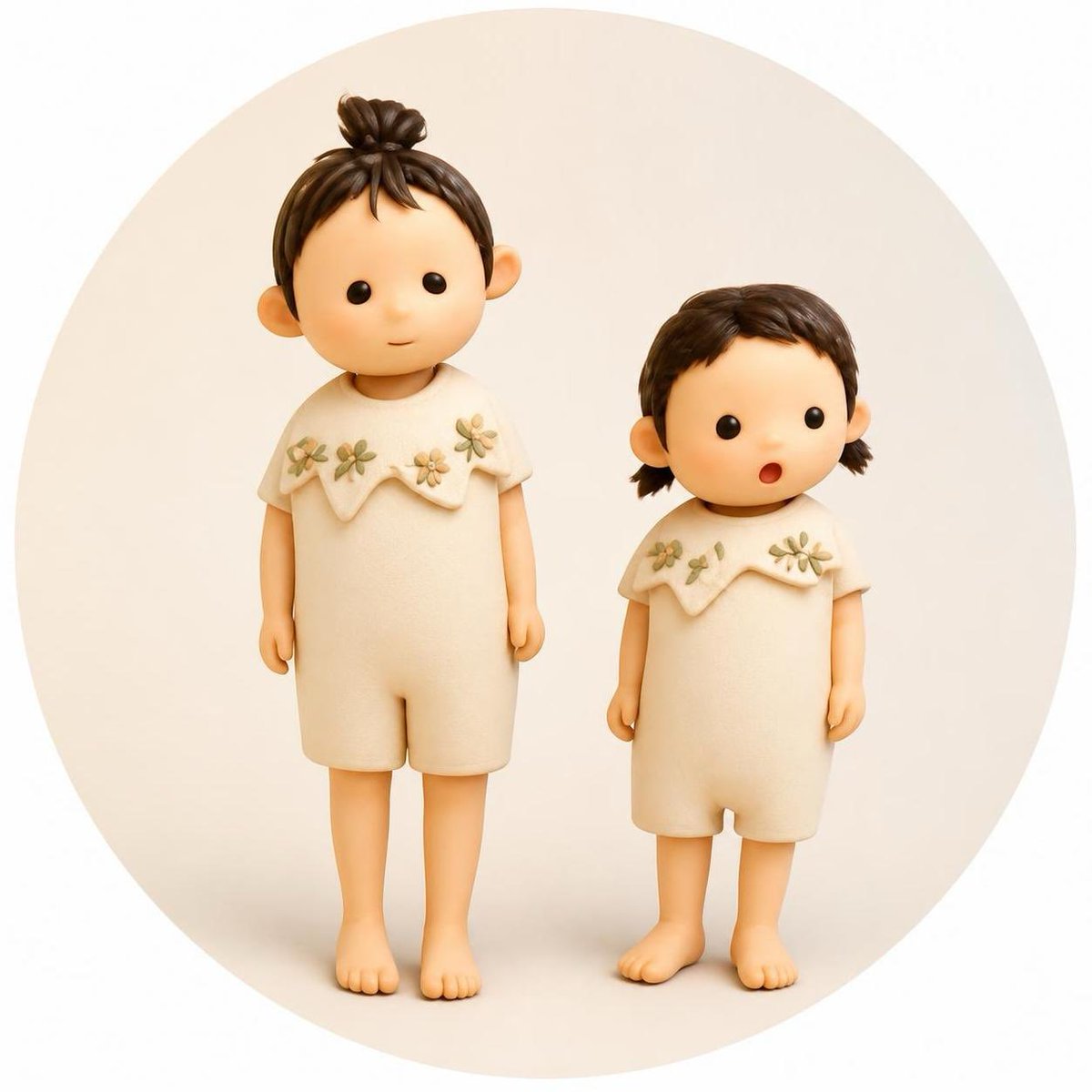 akrwriting's tweet photo. 妹にとっての姉は、いつまでも少し特別な存在。自分が小学生のときに中学生だった姉は、いまだに「すごーくオトナなお姉ちゃん」のイメージのままだ。
執筆中の小説の挿絵をもとに、AIにクレイアニメ風にしてもらった「姉妹」 https://t.co/7t7AjKo2hE