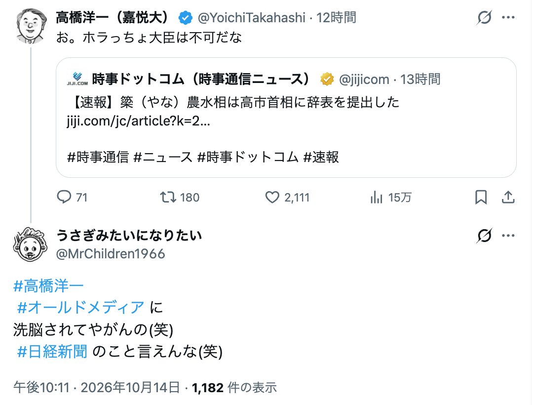 justastrawdog's tweet photo. 高橋洋一、簗和生を「ホラっちょ大臣」と呼んだところ、オールドメディアに洗脳された須田慎一郎以下の人の気持ちを考えられない人と言われ、さらに「反日高橋」とまで呼ばれてしまう。 https://t.co/5ozBsF3gTX