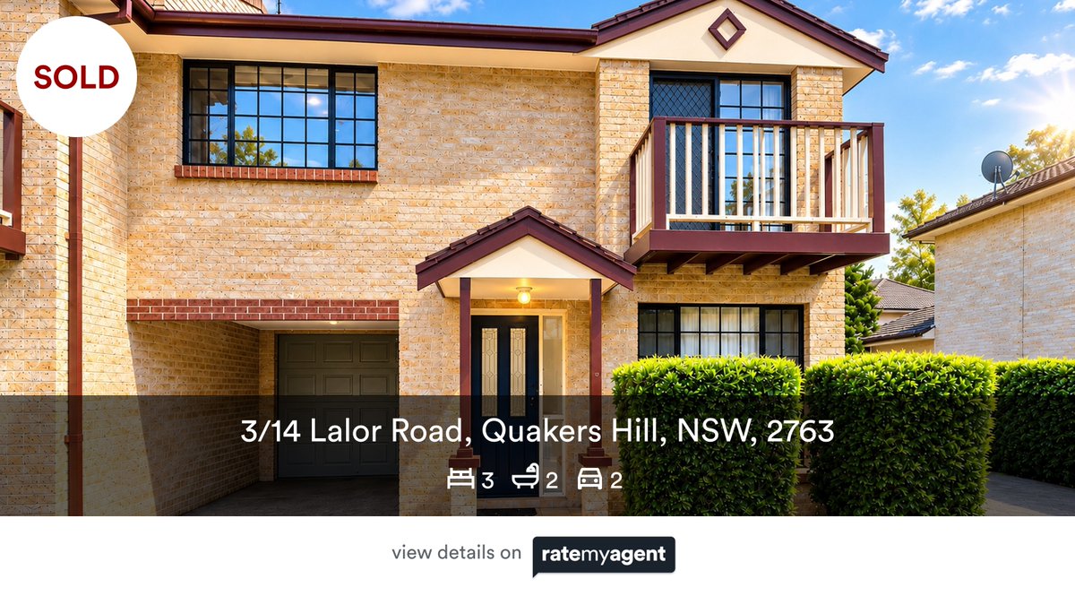 Deepak_Bangarh's tweet photo. 🛌 3 🛀 2 🚘 2
📍 3/14 Lalor Road, Quakers Hill, NSW, 2763

Our agent’s latest sale on #RateMyAgent

https://t.co/QXZRMuRFy2

...
#ratemyagent #realestate #DKB_Real_Estate https://t.co/SNubJJIwnI