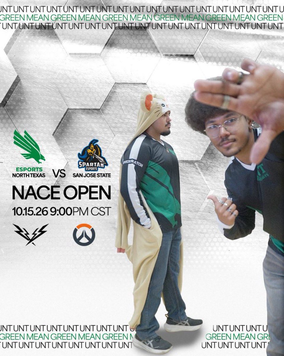 UNTEsports's tweet photo. 𝕆𝕍𝔼ℝ𝕎𝔸𝕋ℂℍ - ℕ𝔸ℂ𝔼 𝕆ℙ𝔼ℕ

Your undefeated Mean Green Overwatch team tries to keep the streak going taking on San Jose State!

⚔️ @SJSU_Esports 
📅 Thursday, Oct. 15
🕥 9:00 PM CST
📺 https://t.co/jS5k6ZCSwm

#GMG 💚🦅 https://t.co/Ei4QLCM0wj