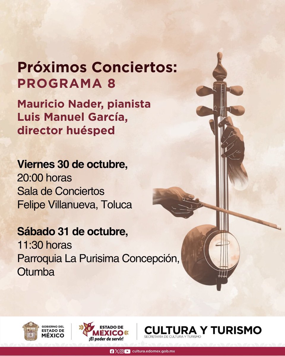 OSEMoficial's tweet photo. En el #Programa7 interpretaremos extraordinarias obras, acompañando a nuestros compañeros solistas: Nana Babayeva y Luis Vital, violinistas; Sabina Laurain y Gloria Huh, flautistas; Asaf Kolerstein, violonchelista; y John Urness, trompetista, 
Rodrigo Macías, director https://t.co/3nUVD1kkTO