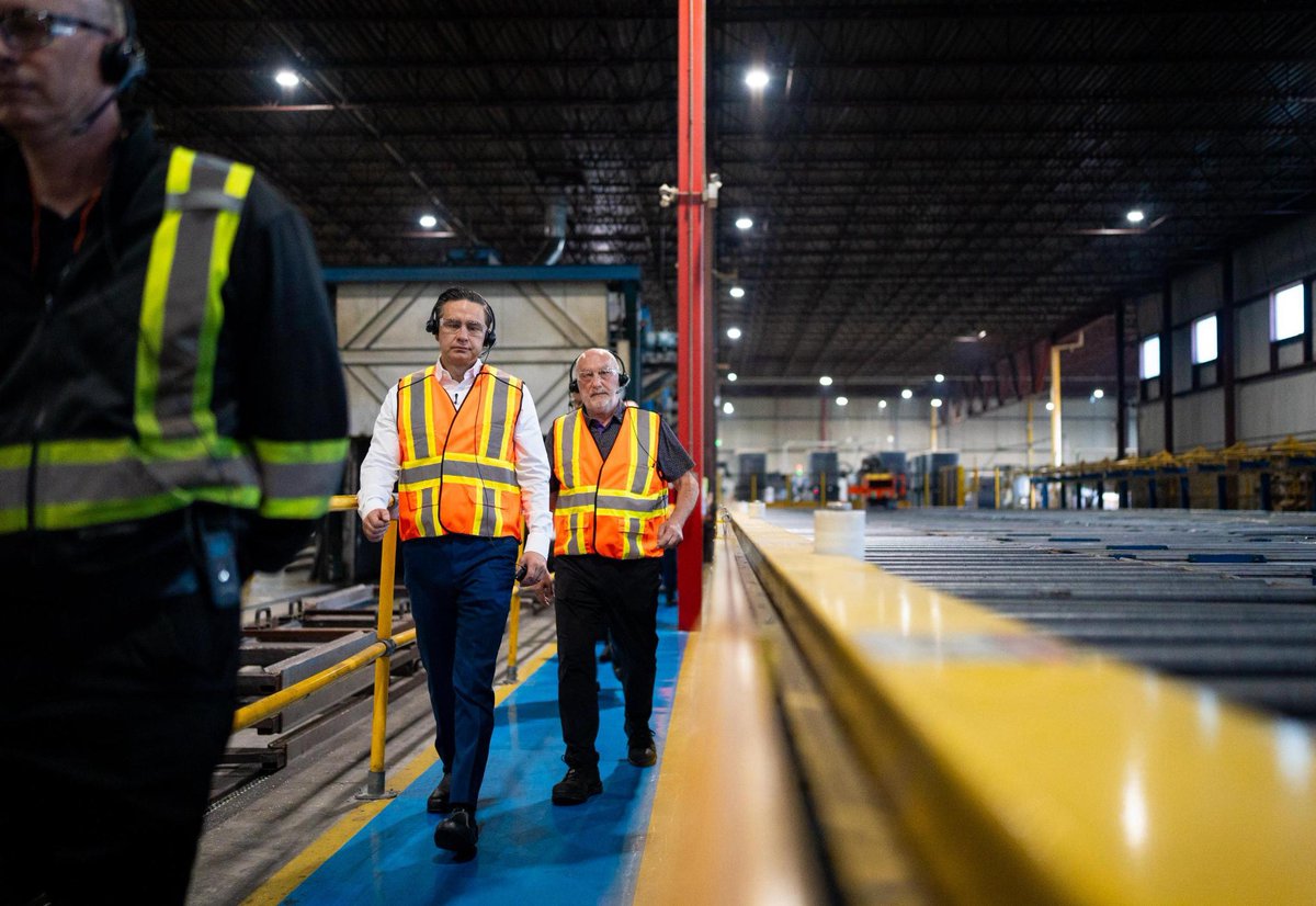 PierrePoilievre's tweet photo. Windsor’s @CanArtAluminum workers shape the aluminum that you use every day. 

Value-added aluminum makers are getting the triple whammy of unfair U.S. tariffs, Russian/Chinese dumping & the Liberal industrial carbon tax. 

We are fighting taxes, tariffs, and trade abusers to put 🇨🇦 aluminum workers first.