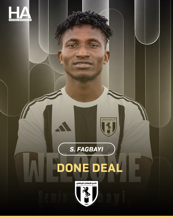 HA_FootballMana's tweet photo. Done Deal โ
Weโre proud to have successfully completed the transfer of our player, Semiu Fagbayi, to the Libyan Premier League side Al-Batnan SC. ๐ณ๐ฌ๐ฑ๐พโซ
We wish all the best to him on this new chapter.
#HAFootballManagement #LibyanPL https://t.co/laMqBokYsn