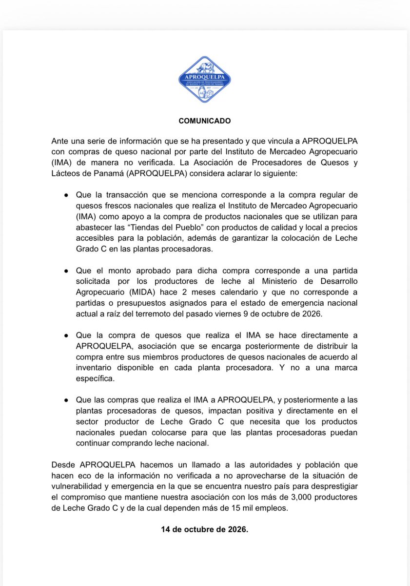 giodelgador's tweet photo. Circula una desinformación sobre la compra de quesos nacionales. Comparto comunicado aclaratorio. https://t.co/9gZBnEC3Ol