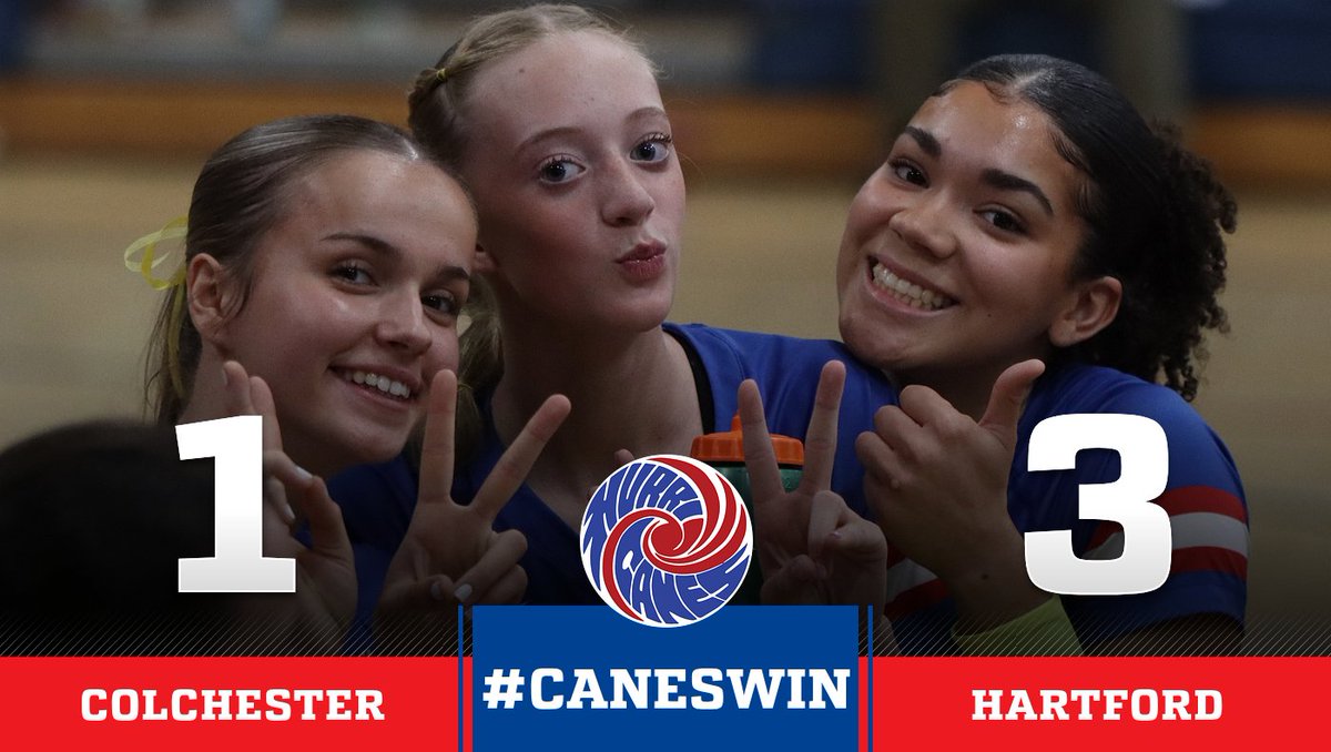 hcaneswirl's tweet photo. #CanesWin!!  Girls Volleyball dropped the first set (23-25) then took 3 straight (25-14, 25-18, 25-22) to defeat Colchester in front of a packed house tonight at Hanley.  Hartford (10-3) will close out the regular season when they travel to Mt. Anthony on Friday. https://t.co/uCrBSLGdk8