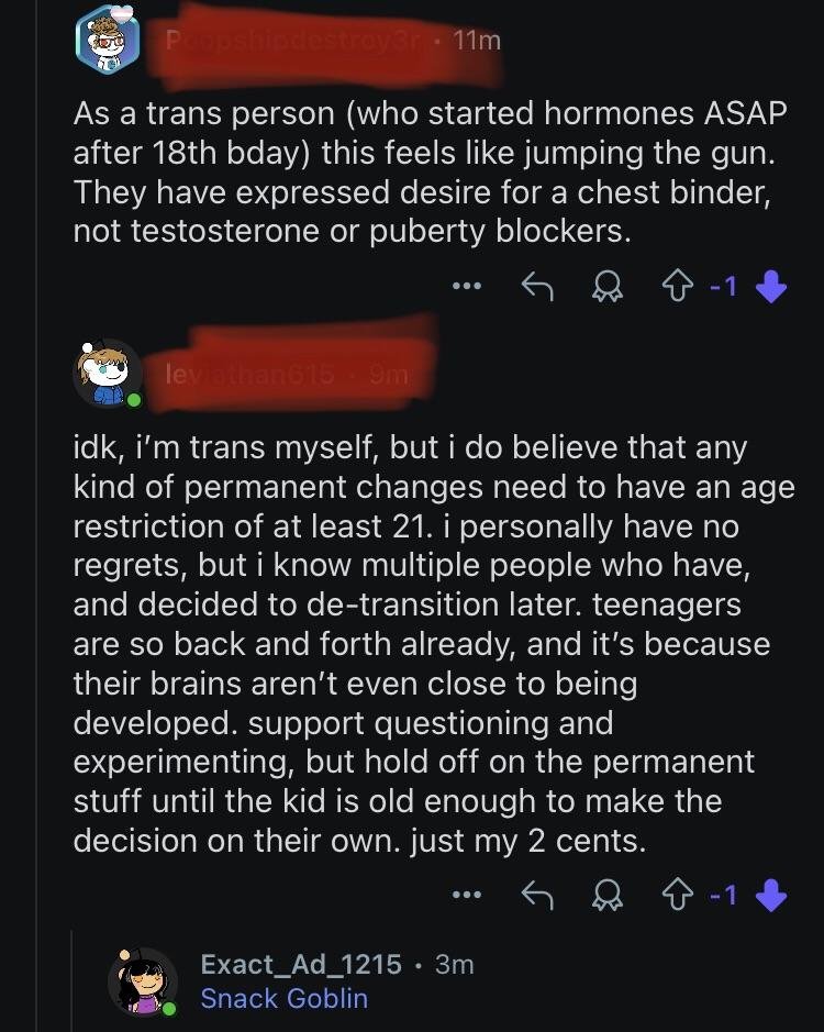 7brp8m_'s tweet photo. I don't get how you can be trans and not support HRT for minors

Context: OP's stepson asked for a binder, this is on r/girldinnerdiaries https://t.co/ZZvS6ld0qH