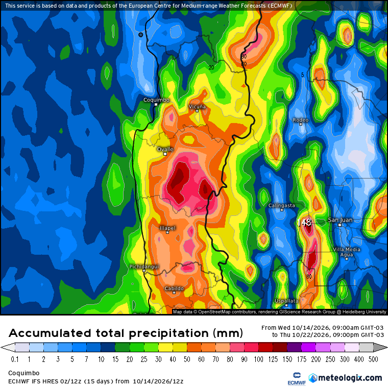 EdoWeatherman's tweet photo. Aviso en seguimiento. Evento con potencial para severas tormentas y riesgo alto de aluviones en norte chico y zona central.

Patrón favorable para un prolongado periodo de inestabilidad asociado a una baja presión que se estacionará frente a Chile central entre el lunes y jueves de la próxima semana. Esta situación producirá precipitaciones, viento, probables tormentas eléctricas y granizos, en sectores del tramo Coquimbo a Los Ríos. 
No será una lluvia constante ya que habrá periodos de pausa, pero también habrá momentos de fuertes lluvias y tormentas.
La situación se ve compleja porque la isoterma estaría en torno a los 2500-2900 msnm y el riesgo de aluviones es alto.
Los montos para todo este periodo se mueven sobre los 20-40 mm en promedio, pero la presencia de tormentas puede causar que en sectores interiores del tramo Coquimbo a Ñuble se puedan superar los 50-70 mm, concentrados en menos de 6 horas.

Esta información se estará actualizando.