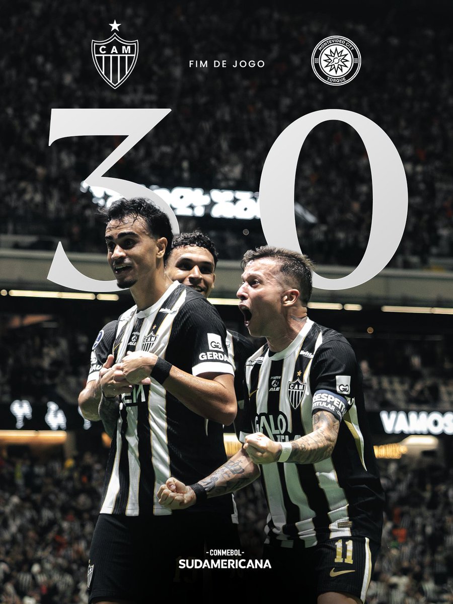 Atletico's tweet photo. 🖤🤍🔥 𝐅𝐈𝐈𝐈𝐈𝐈𝐈𝐈𝐈𝐈𝐈𝐈𝐈𝐈𝐈𝐈𝐈𝐈𝐈𝐌 𝐃𝐄 𝐉𝐎𝐆𝐎: 𝐆𝐀𝐋𝐎 𝟑𝐱𝟎 𝐌𝐎𝐍𝐓𝐄𝐕𝐈𝐃𝐄𝐎 𝐂𝐈𝐓𝐘 𝐓𝐎𝐑𝐐𝐔𝐄

COM FESTA DA MASSA NA ARENA MRV E GRANDE ATUAÇÃO, GALO CONQUISTA A VANTAGEM NA SEMIFINAL DA SUL-AMERICANA! 🐔

⚽ REINIER, BERNARD E BORBAS 

#VamoGalo #CAMxMCT