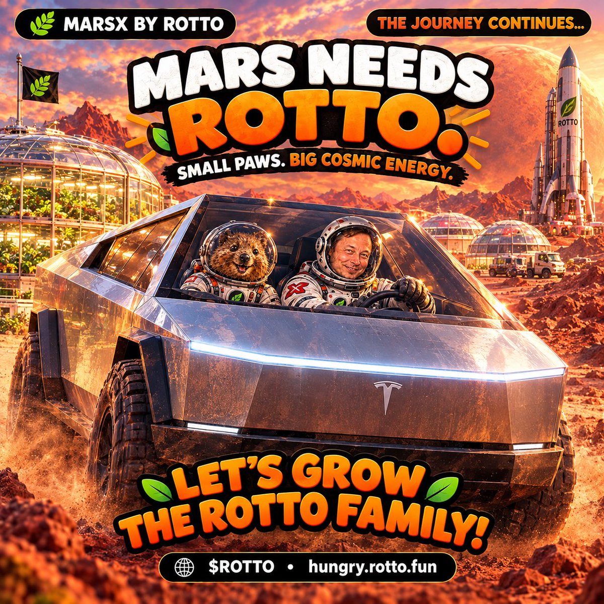 HungryRotto's tweet photo. @elonmusk the quokka made it to Mars. Are you coming? 🦫🔴

Play MarsX by ROTTO and help us grow the Rotto family 🌿
https://t.co/fkzRs2gYz4

$ROTTO https://t.co/72Rc8ANEMW