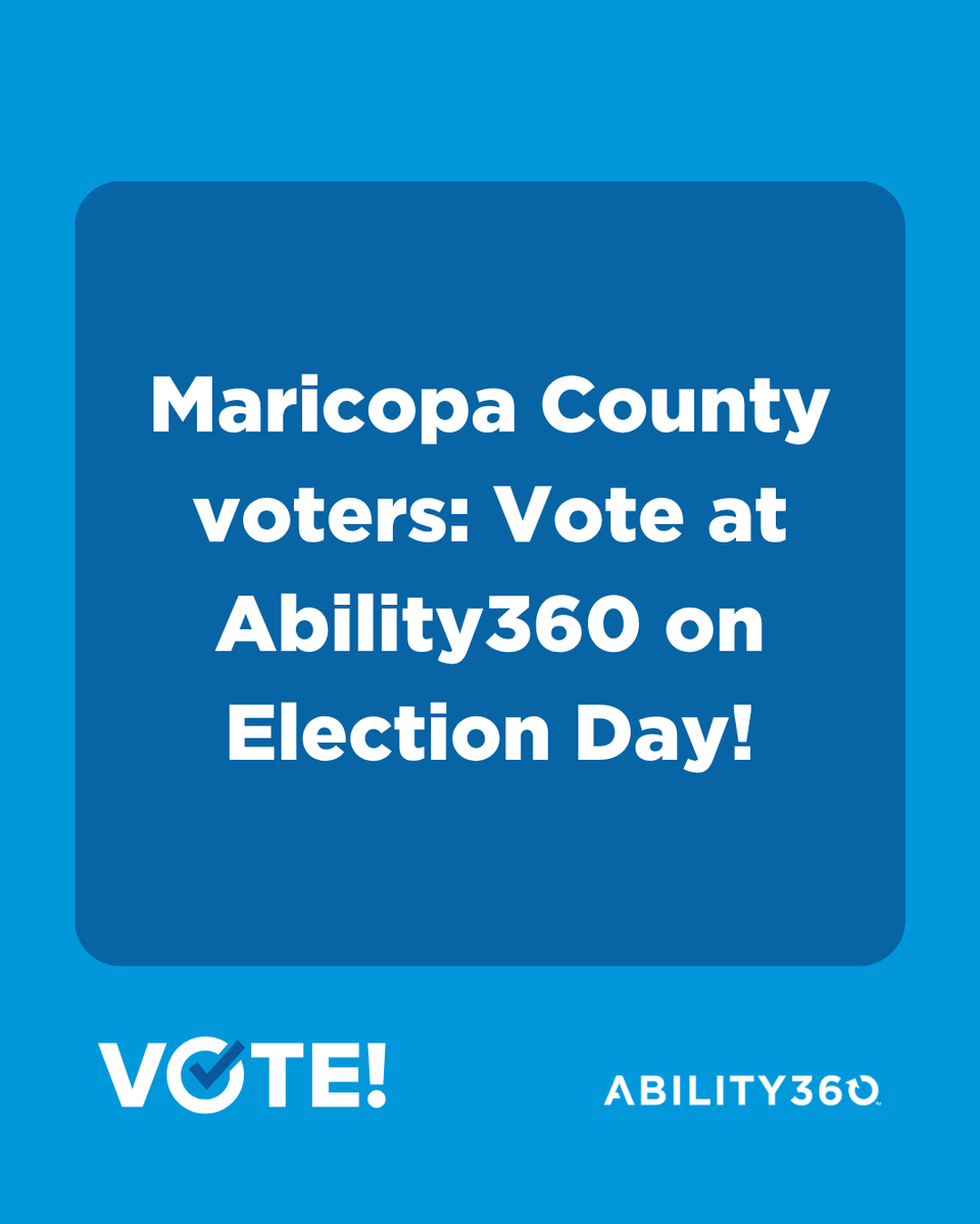 ability360's tweet photo. Ability360 is proud to once again serve as an official Vote Center on Election Day at our Phoenix headquarters at 5025 E. Washington Street.

Have county-specific questions or suggestions? Reach out to your County Elections Department: https://t.co/zCETvRjgyx https://t.co/6rw8ai4nWh