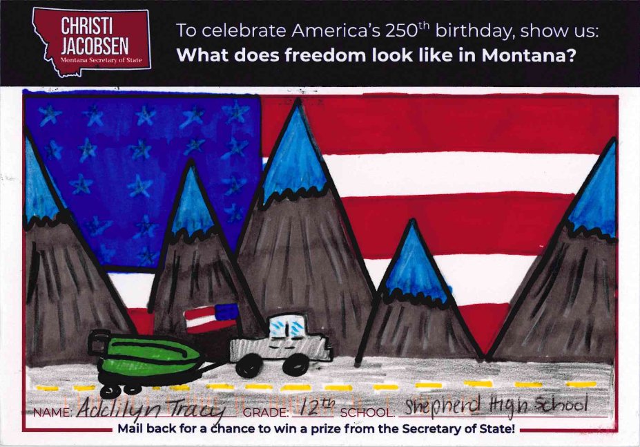 SOSJacobsen's tweet photo. Constitution Contest submissions are rolling in, and Montana students’ creativity is shining through! From beautiful artwork to thoughtful poems and essays, I can’t wait to see more!

https://t.co/CF5lAUhvHr #mtnews https://t.co/BrqbDaRDBA