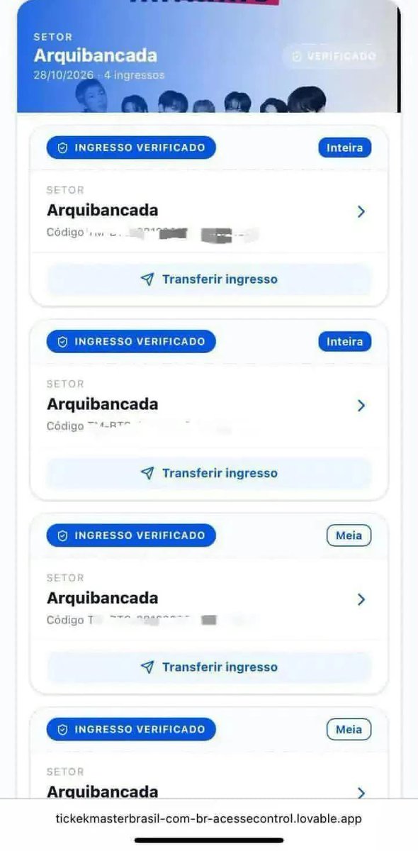 Meilingg49's tweet photo. 🎟️ WTS — BTS WORLD TOUR ‘ARIRANG’ 🇧🇷

SÃO PAULO — OCT 28, 30 &amp; 31

2× Cadeira Superior — R$ 980
4× Arquibancada — R$ 680

DM for availability.
#WTSBTS #BTSBrasil #BTSARIRANG #IngressosBTS #RepasseBTS https://t.co/0q0qTQkKXu