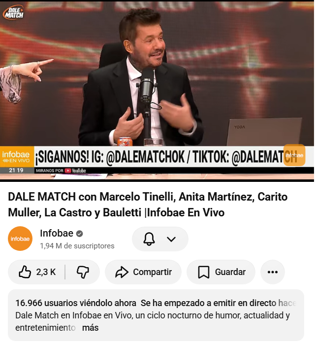 ObjetivoTV_ok's tweet photo. #STREAMING📺| DATO 21:20
Buen debut de @cuervotinelli con #DaleMatch por @infobae llegando a 17k de espectadores en sus primeros 20 minutos. 🙌
🥉Se posiciona en tercer lugar por detrás de TN y C5N https://t.co/BqV0r43MUx