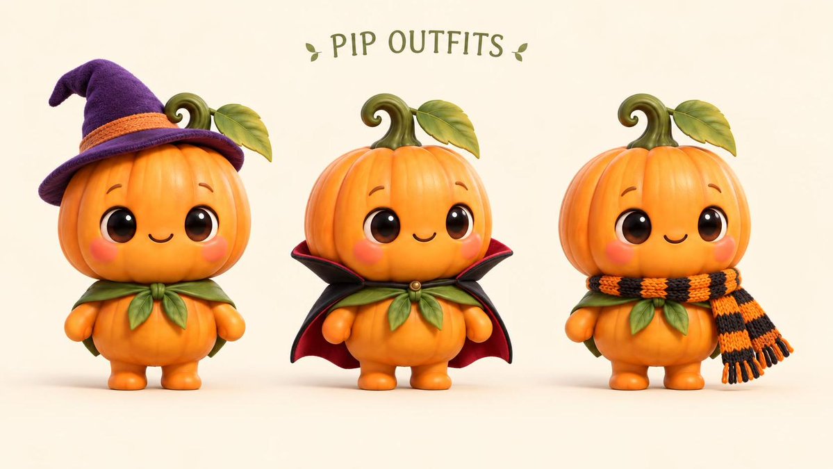inkroom_ai's tweet photo. One pumpkin sprite, four sheets: turnaround, expressions, outfits, and a moonlit scene. Pip looks like Pip in every one. https://t.co/OKF1X27VF8