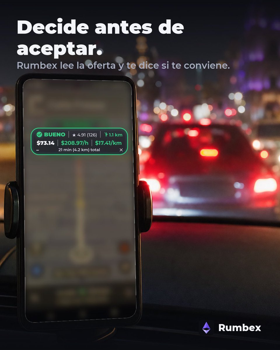 RumbexApp's tweet photo. De noche y en el tráfico no hay tiempo de hacer cuentas 🌙 Rumbex lee la oferta y te dice de un vistazo si te conviene. Tú manejas; la cuenta la hace Rumbex. 📲 https://t.co/gwl0bO5Djd #Rumbex https://t.co/K7ImdYGeNZ