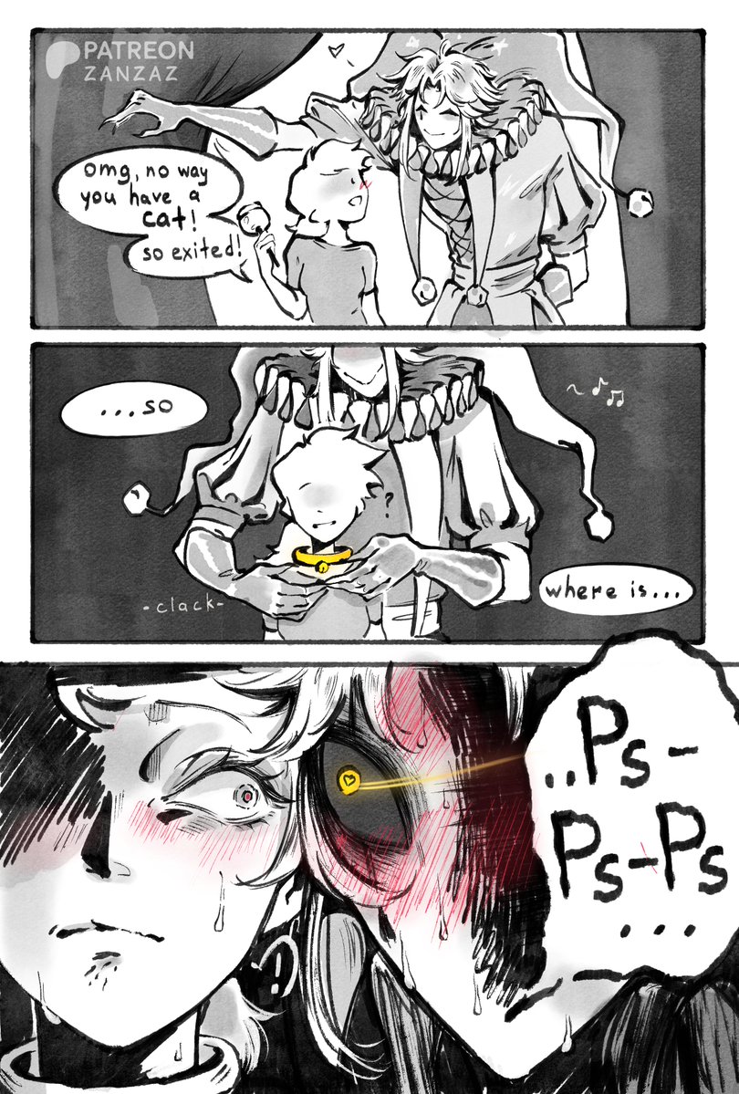 zzzZanzaZzzz's tweet photo. Pierrot's new cat!🐈‍⬛
But let's be honest, MC isn't really complaining))
Thinking of making more art/comics on my patreon, where MC lives with Pierrot, like his favorite kitty 🎪🐱
#thefreakcircus #tfc #pierrot #mc #yn #art #comics https://t.co/28wxTBTyEo