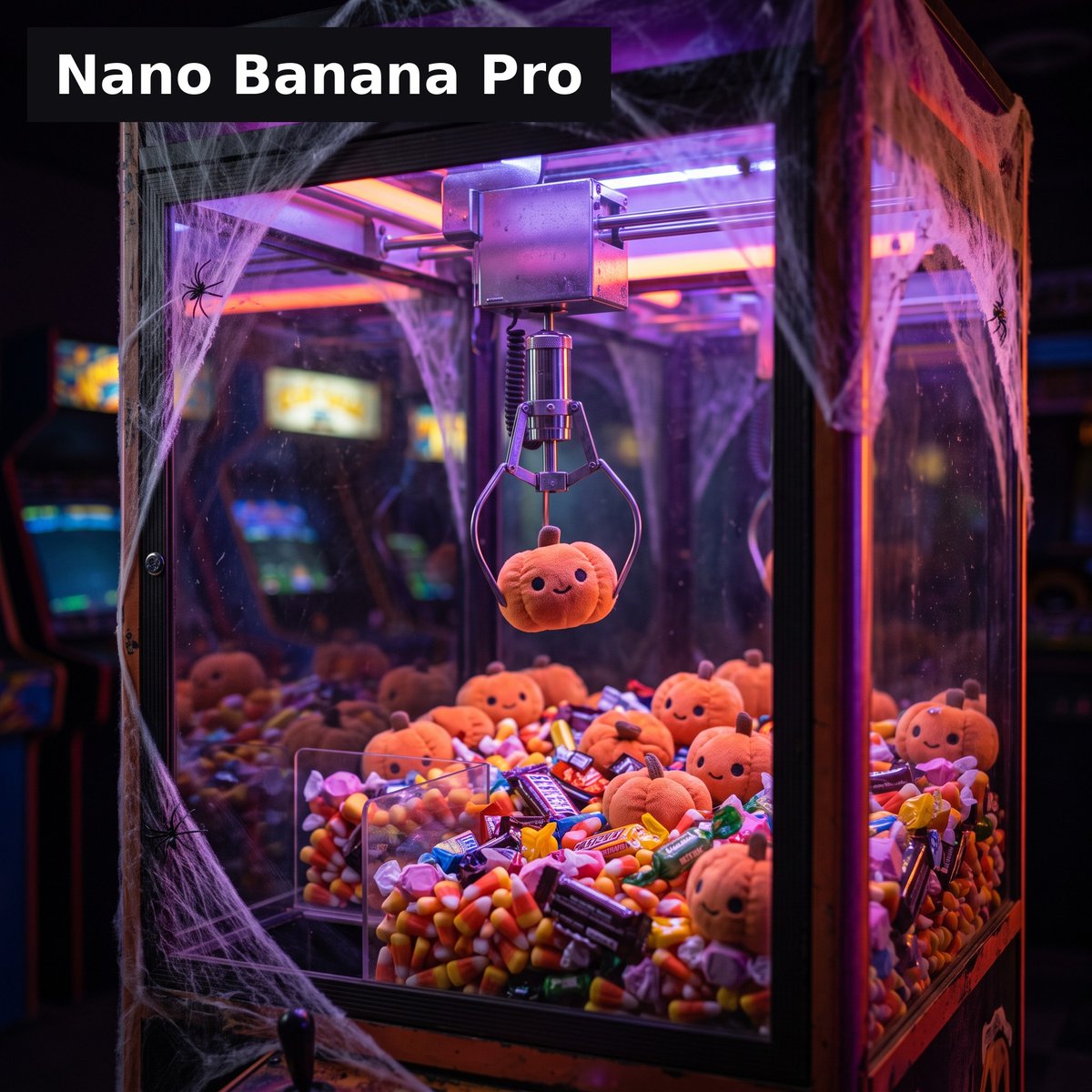 inkroom_ai's tweet photo. Same prompt, four models, all on InkRoom: a Halloween candy claw machine. Which one nailed it? https://t.co/6CennwiaIw