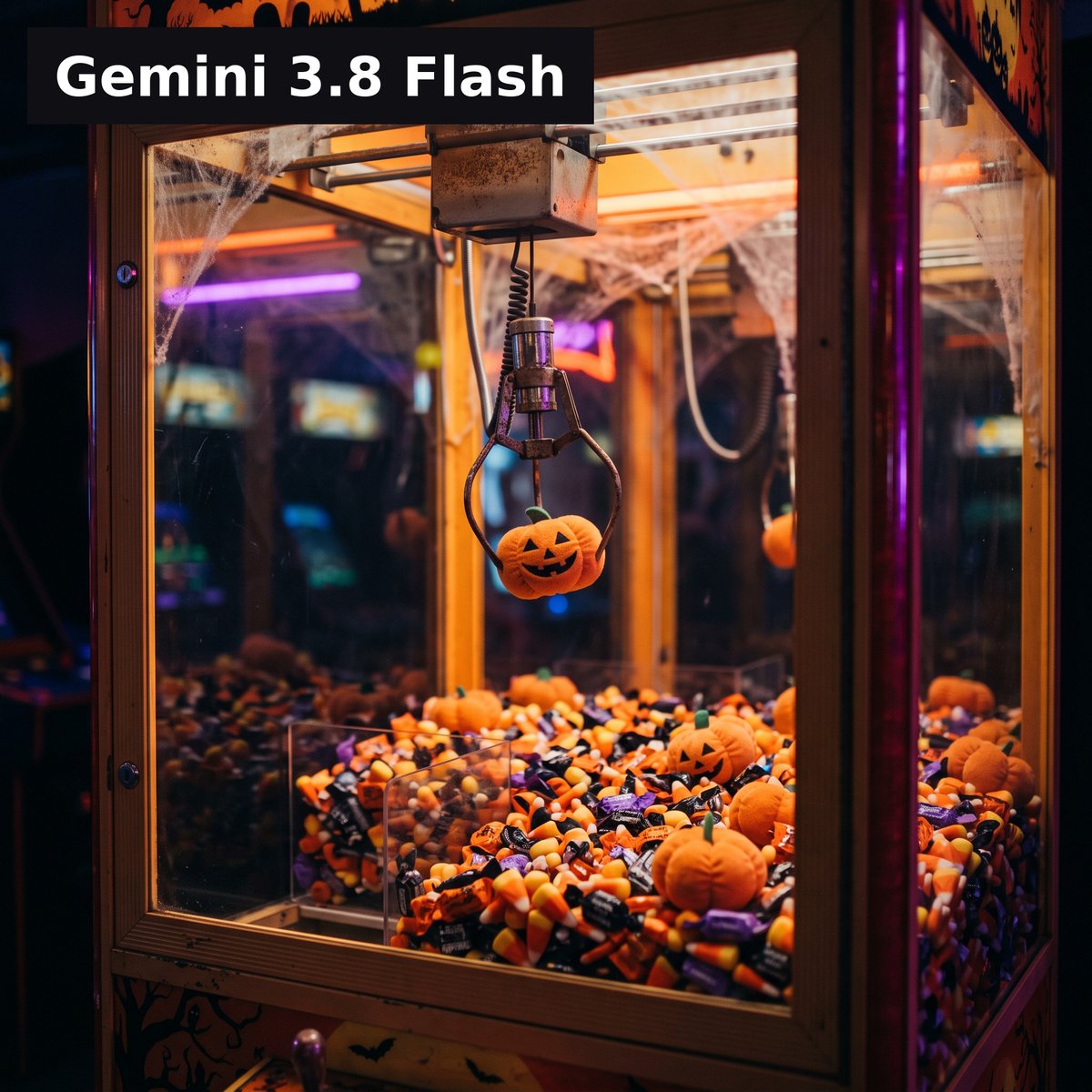inkroom_ai's tweet photo. Same prompt, four models, all on InkRoom: a Halloween candy claw machine. Which one nailed it? https://t.co/6CennwiaIw