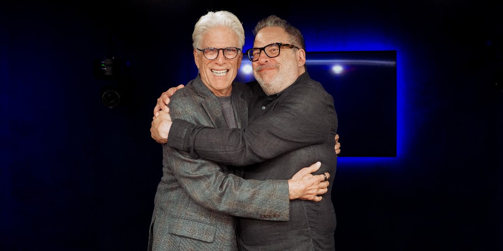 TeamCoco's tweet photo. It’s a Curb Your Enthusiasm party as @TedDanson and Jeff Garlin reunite for a mega-hang! They discuss their old pal Larry David, Jeff’s new photography book "Best Seat in the House," Diane Keaton memories, and more. Look for part two next week! Listen: https://t.co/Qbd1N9BCKo https://t.co/agMAQnDagI