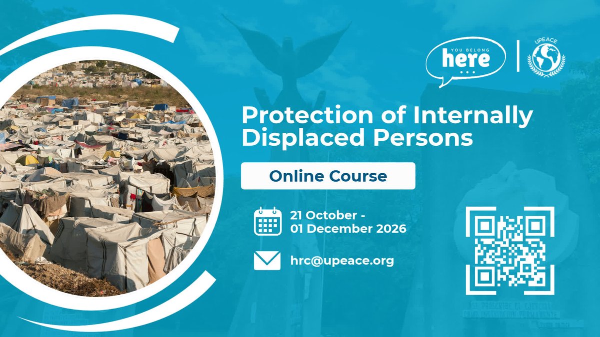 UPEACE's tweet photo. Forced to flee. Still within their country. What protection can internally displaced people count on?

Explore human rights frameworks and responses to displacement with the UPEACE Human Rights Centre.

🔗 https://t.co/BFpx58ysTm 

#HumanRights #IDPs #UPEACE https://t.co/4SFRzAGLWt