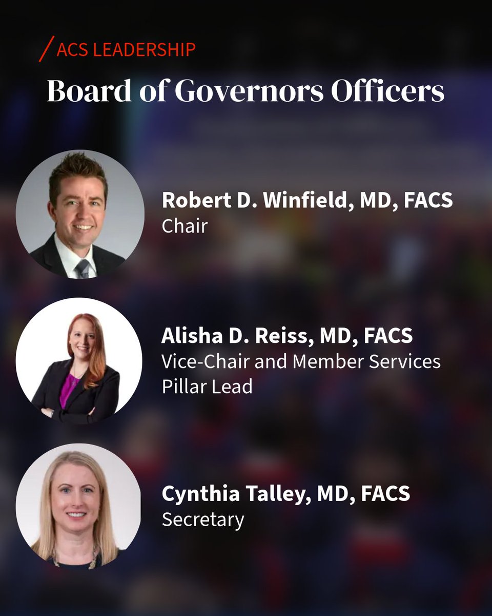 AmCollSurgeons's tweet photo. Join us in celebrating our newly elected ACS Board of Governors leaders and Regents! 🎉

We’re grateful for their dedication to serving the surgical community and we can’t wait to see the impact they’ll make in their new roles. 

Learn more: https://t.co/8xzjYJyw8r https://t.co/Lu0xlJ1BIC