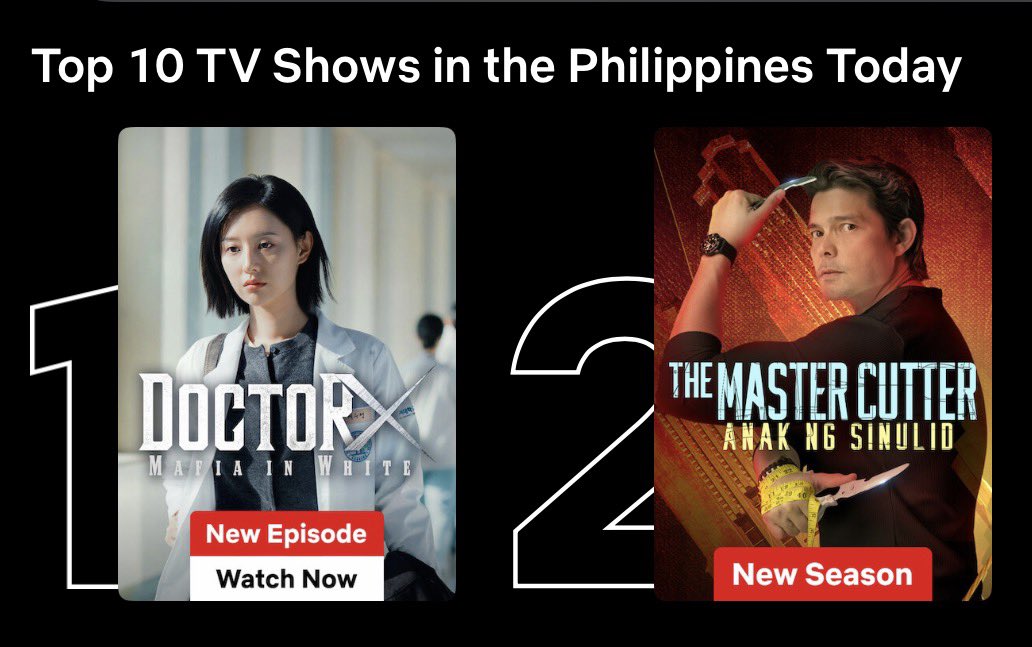 kjwonIy's tweet photo. doctor x still holding on to the top spot in netflix philippines… and guess what? the og version charted at number nine as well! people tuning in to both the korean and japanese version 🤍

#DoctorX #KimJiwon https://t.co/TQ7A9hqfHB