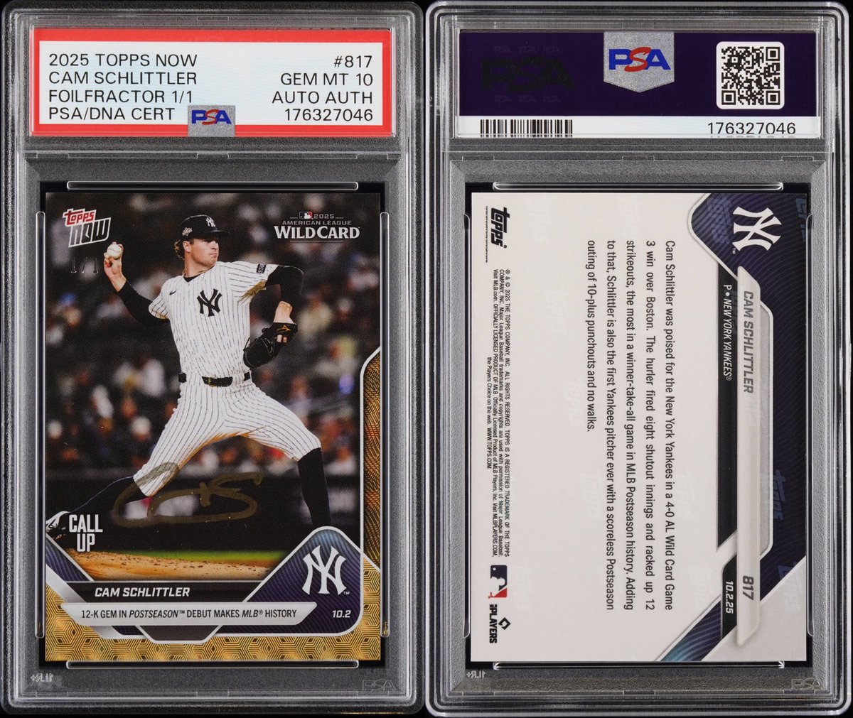 TabsAndSlabs's tweet photo. One of the best cards in the game. @Cam31Schlittler Foilfractor 1/1 Auto from his call up last year. PSA 10. @CardPurchaser @plugger1705 @YankeesMuse https://t.co/MVouvZFhkg
