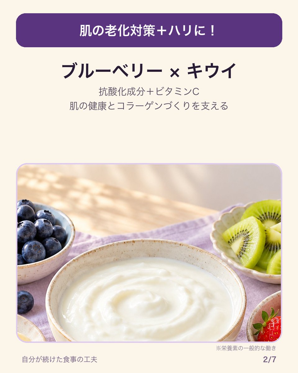 dietyro's tweet photo. 【ヨーグルトに入れて食材4選】
🫐ブルーベリー
抗酸化作用で肌の老化対策に期待！
🥜アーモンド
ビタミンEで肌のうるおいとツヤをサポート！
⚫黒ごま
髪のツヤと健康維持に！
🍓いちご
ビタミンCで肌のハリをサポート！
おいしく楽しめたから続けられました
#食事改善 #美容習慣 #ヨーグルトアレンジ https://t.co/DsV8L8hQA9