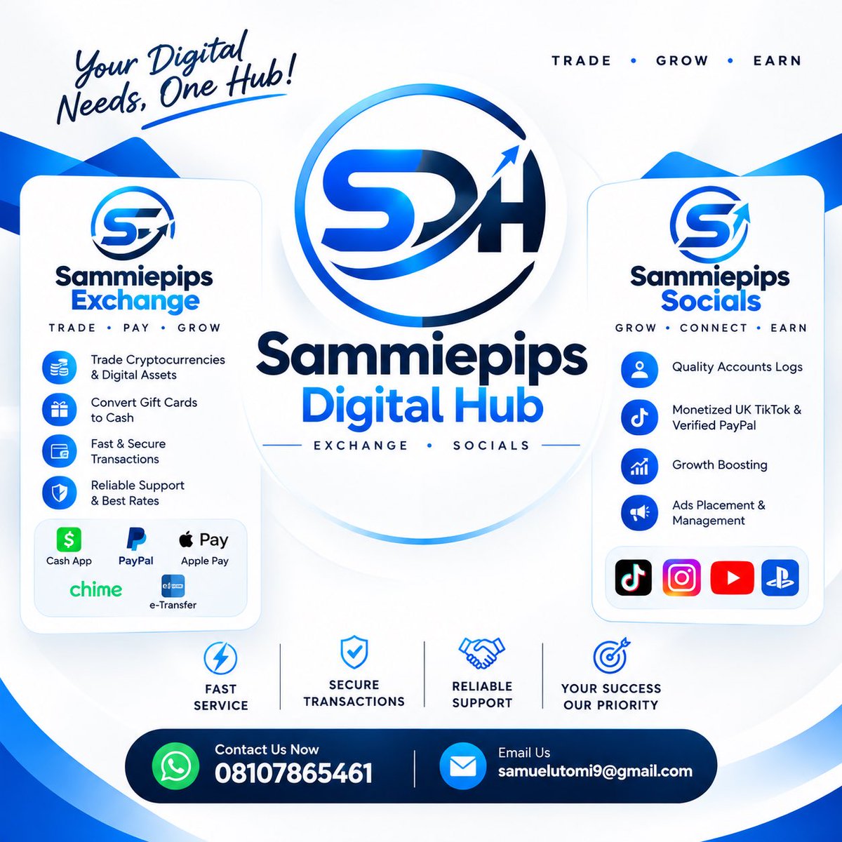 sammiepips's tweet photo. @yabaleftonline 🚀 WELCOME TO SAMMIEPIPS DIGITAL HUB! 💙

Your one-stop hub for digital assets, swap crypto &amp; gift cards to cash, request 🇺🇸🇨🇦🇬🇧 payment pickup infos, social media services, and more! 💸📱

👉 Chat with us on WhatsApp⁠

https://t.co/IdvFNwKfZN

Trade • Grow • Earn! 🔥 https://t.co/kHWXRr0JD4