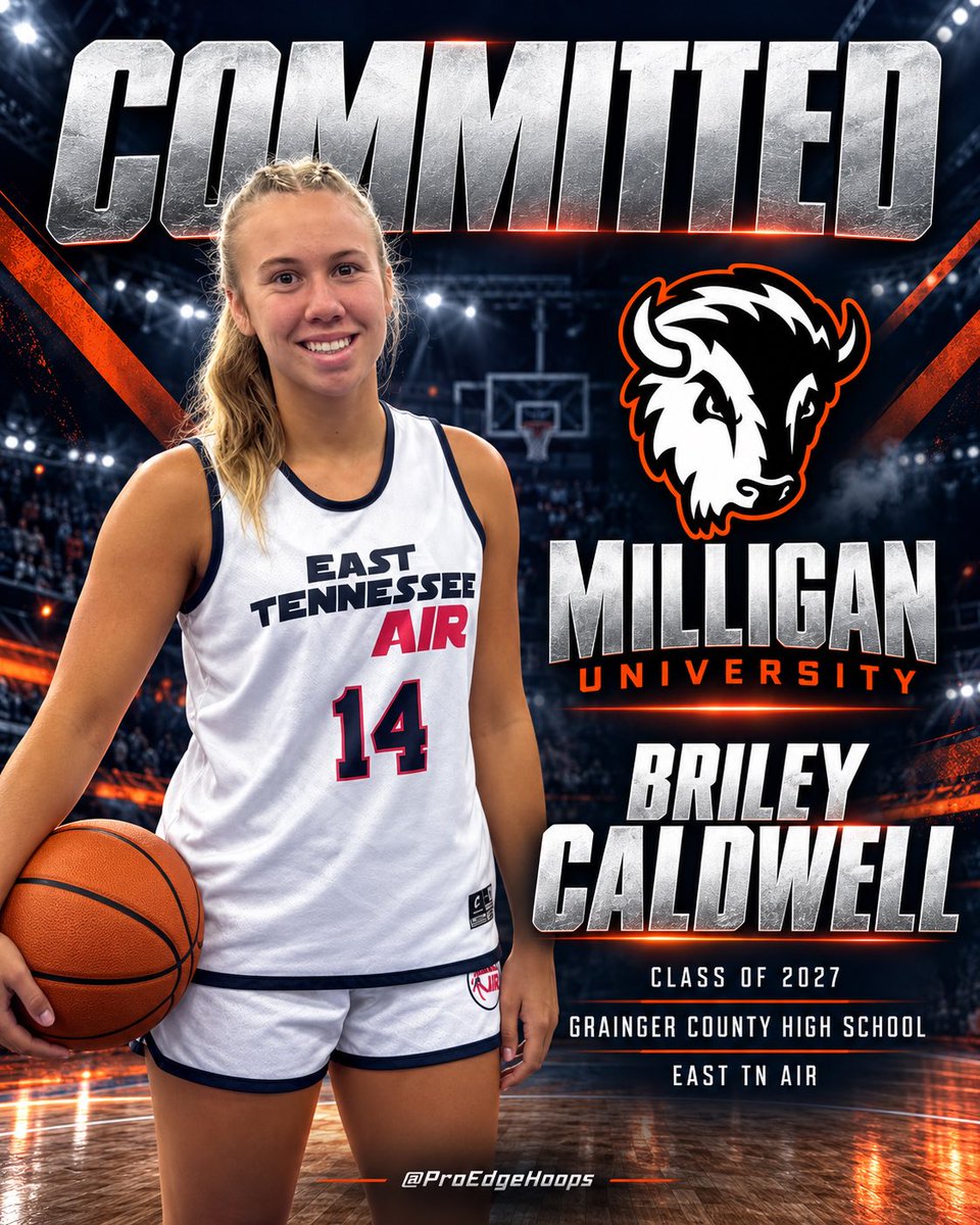 ProEdgeHoops's tweet photo. COMMITTED ✅

Congratulations to 2027 @BCaldwell_14 from Grainger County High School on her commitment to @MilliganWBB!

Briley played summer ball with @EastTNAir, who participated in our Marble City and Pre-Live Session I events last year. She also competed in the @Elite80WBB. https://t.co/hTlIXnq2sg
