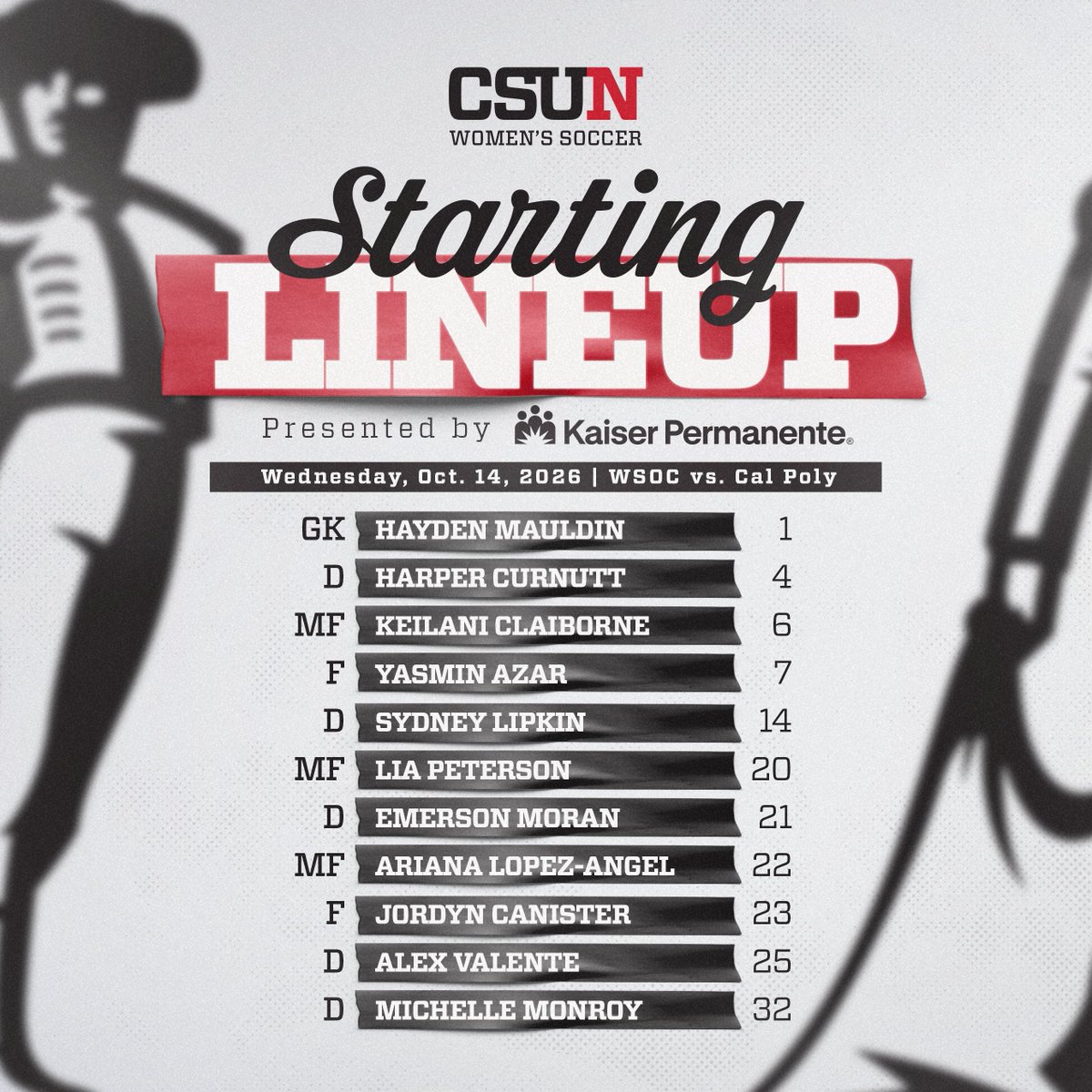 CSUNWSoccer's tweet photo. Our Starting XI tonight vs. Cal Poly

#GoMatadors https://t.co/SZDkybP50f