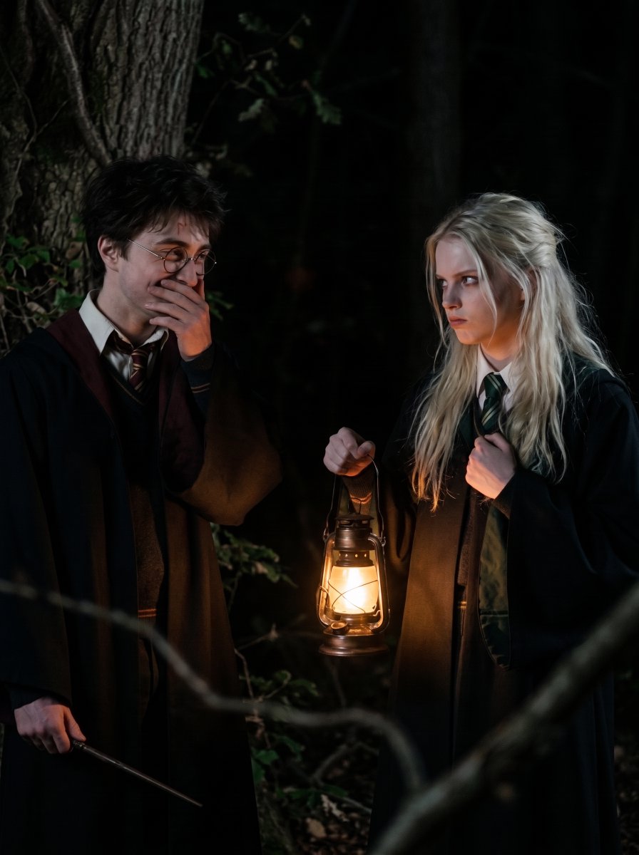 Tomw852's tweet photo. Harry Potter & #malfoid #malfoy (the Forbidden Forest) — A Heart That Won’t Keep Quiet

1️⃣
Malfoy: "Potter, this is barbaric. Wandering a filthy forest like common servants... my father shall hear of this."
Potter: "Malfoy, save it. If you’re that scared, run back to the castle."
2️⃣
Potter: "Malfoy, quiet! Behind those roots... something's moving."
Malfoy: "Potter... keep your wand up! Don't let that foul beast near me!"
3️⃣
Malfoy: "Potter, DISPOSE OF IT! GET IT AWAY! AAAAAAH!"
4️⃣
Potter: "Malfoy, it’s just a toad! Haha... 'Dispose of it'?"
Malfoy: "Potter, shut up! Breathe a word of this, and you’ll bitterly regret it!"