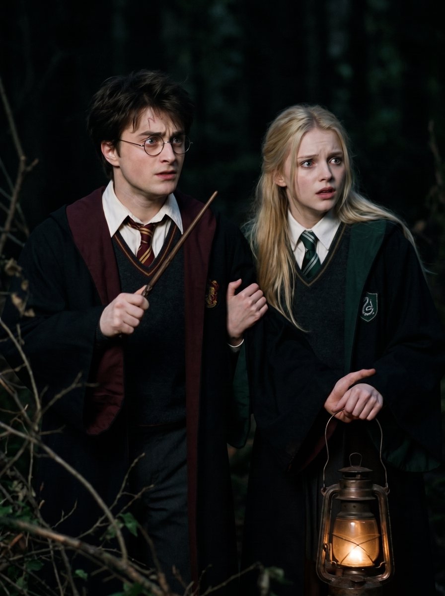Tomw852's tweet photo. Harry Potter & #malfoid #malfoy (the Forbidden Forest) — A Heart That Won’t Keep Quiet

1️⃣
Malfoy: "Potter, this is barbaric. Wandering a filthy forest like common servants... my father shall hear of this."
Potter: "Malfoy, save it. If you’re that scared, run back to the castle."
2️⃣
Potter: "Malfoy, quiet! Behind those roots... something's moving."
Malfoy: "Potter... keep your wand up! Don't let that foul beast near me!"
3️⃣
Malfoy: "Potter, DISPOSE OF IT! GET IT AWAY! AAAAAAH!"
4️⃣
Potter: "Malfoy, it’s just a toad! Haha... 'Dispose of it'?"
Malfoy: "Potter, shut up! Breathe a word of this, and you’ll bitterly regret it!"