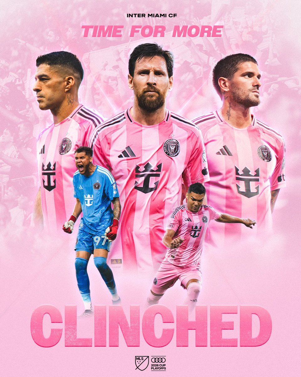 InterMiamiCF's tweet photo. PLAYOFFS SECURED! ✅💗 ¡Vamos por más! 

🔗 https://t.co/lJL2vYRDqD https://t.co/8OORwZjawd