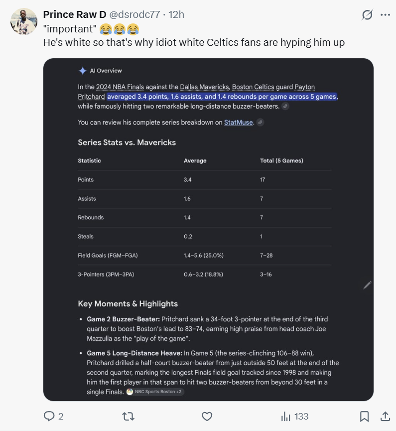 ChipH00ps's tweet photo. Bro pulled up Pritchard's 2024 Finals stats, made it about race, and thought he cooked.

Since then, PP won Sixth Man of the Year and got PAID.

You're still stuck in 2024. Now shut the F up and enjoy the show. https://t.co/ZAxVATmqGr