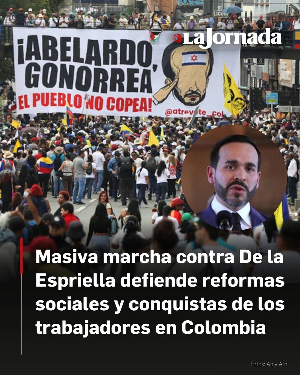 lajornadaonline's tweet photo. Con una multitudinaria movilización en contra de Abelardo de la Espriella, la izquierda colombiana ganó el primer pulso a la llamada “Patria Milagro” que impulsa el ultraderechista contra las reformas sociales y conquistas de los trabajadores logradas con Petro.

Sesenta y siete días después de su posesión como presidente y sin tomar aún decisiones de fondo, las calles de las principales ciudades del país se colmaron de sindicalistas, estudiantes, líderes sociales y políticos de la oposición con una sola consigna: “Abelardo de la Espriella, el fascista, no la tiene fácil”.

Lee la nota: https://t.co/XqEdUDLUgH