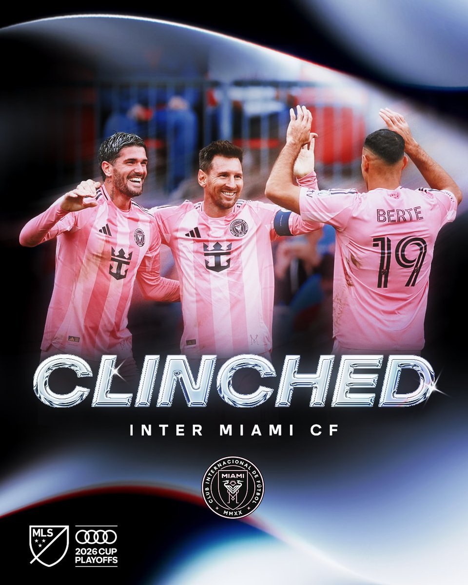 MLS's tweet photo. The reigning champs are post-season bound! 💪

@InterMiamiCF punch their ticket to the Audi MLS Cup Playoffs! 🎟️ https://t.co/JQHAdYHjXZ
