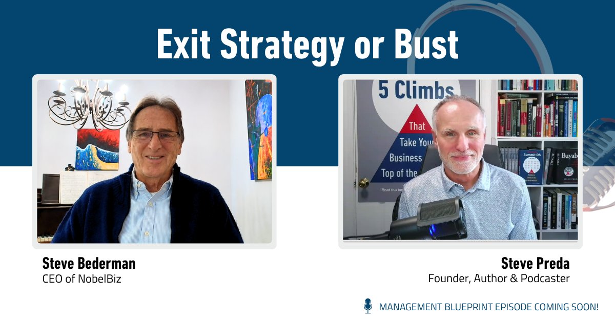 StevePredaCom's tweet photo. π― Building a business takes vision. Exiting one takes a plan.
Next on #ManagementBlueprint: Steve Bederman, CEO of @NobelBiz, with a theme centered on why an exit strategy matters long before the final transition.
#ExitStrategy #BusinessOwnership https://t.co/VwgFhgocHv