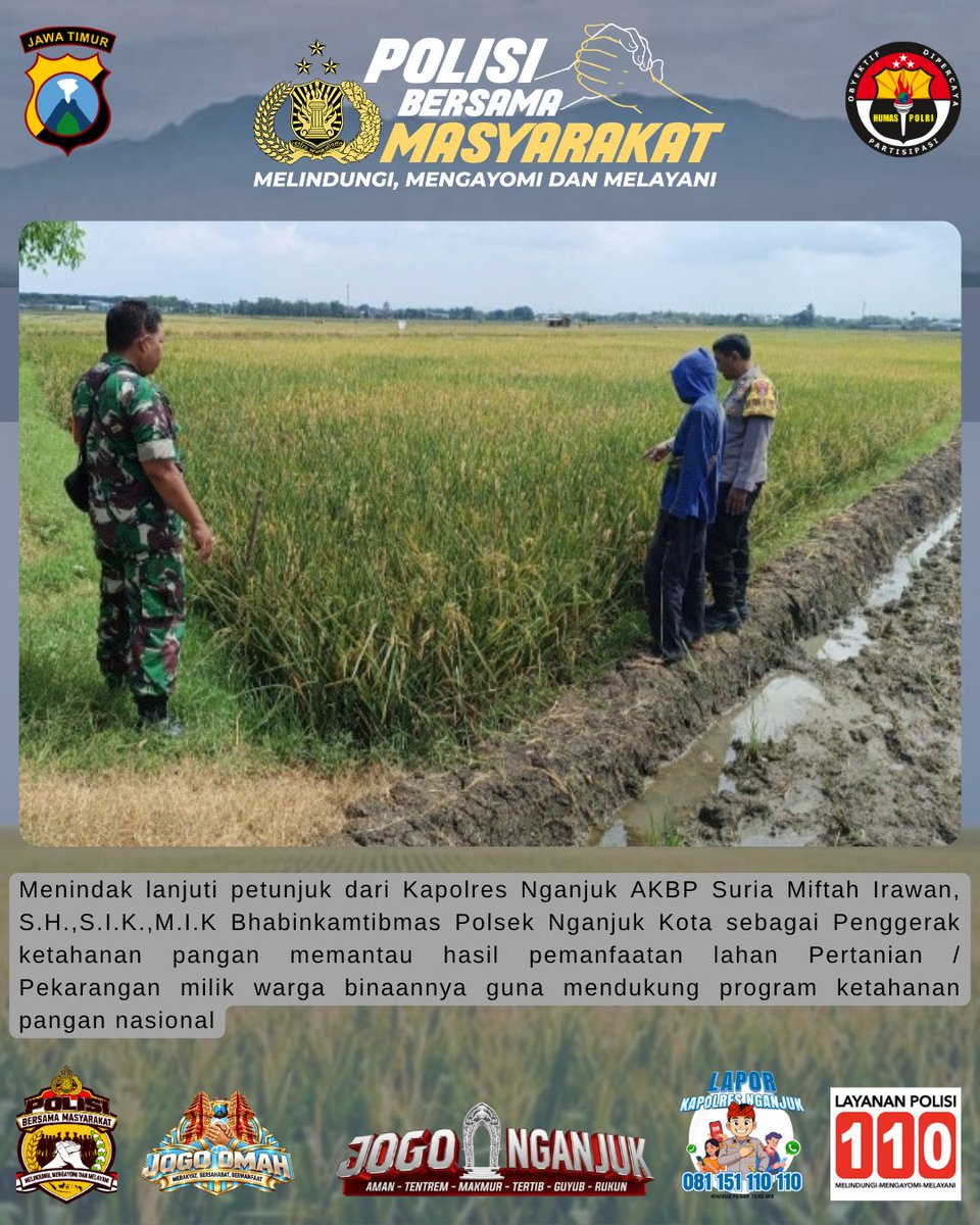 humaspolsetangk's tweet photo. Bhabinkamtibmas Polsek Nganjuk Kota sebagai Penggerak ketahanan pangan memantau pemanfaatan lahan Pertanian milik warga binaannya guna mendukung program ketahanan pangan nasional

#astacita
#ketahananpangan
#swasembadapangan
#polisikawalketahananpangan
#polisibersamamasyarakat https://t.co/qi7Si0ketX