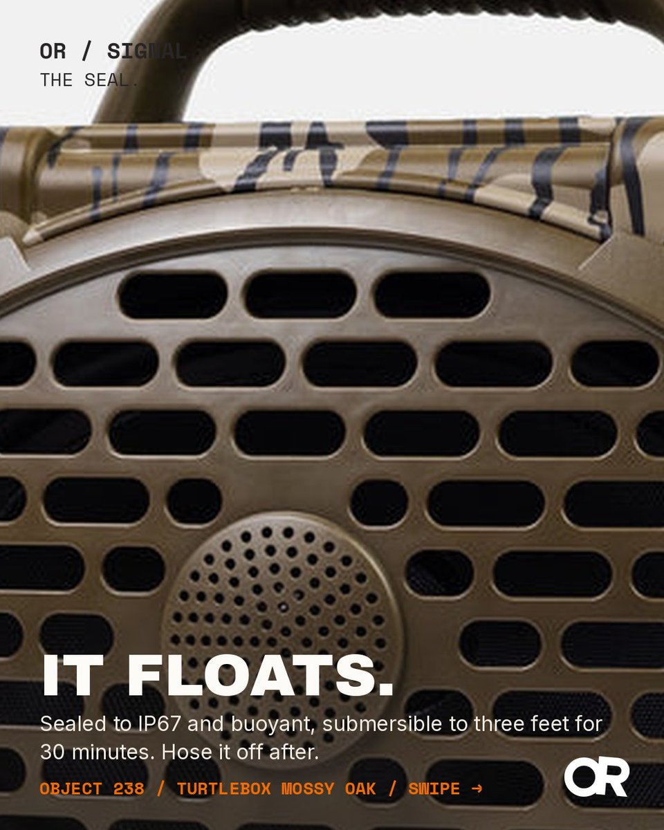 objectreport's tweet photo. @turtleboxaudio just made its whole lineup disappear. The @mossyoak Bottomland collab puts the 1986 pattern on every Turtlebox speaker, from the $280 Ranger to the $780 Grande. https://t.co/nhe6EuaUOf