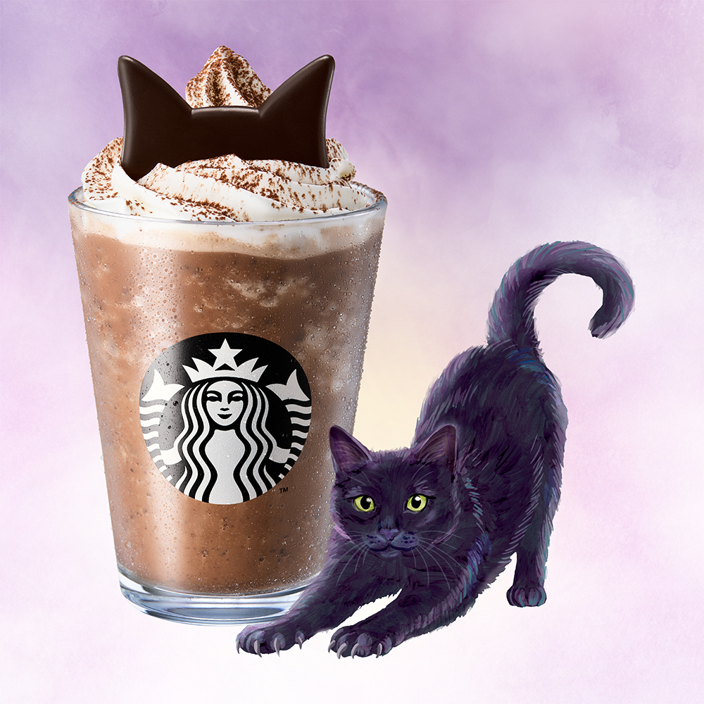 modelpress's tweet photo. スタバ、“ねこ耳カスタマイズ”スタート
“推し猫”フラペチーノ®楽しめる🐱

ハロウィン彩る2つのモカも登場🎃
https://t.co/RDV45sc7XG

▫️白猫風
バニラクリームフラペチーノ®＋白耳ねこ
▫️黒猫風
ダーク モカ チップ フラペチーノ®＋黒耳ねこ
▫️茶トラ猫風
キャラメル フラペチーノ®＋白耳ねこ
▫️三毛猫風
エスプレッソ アフォガート フラペチーノ®＋黒耳ねこ