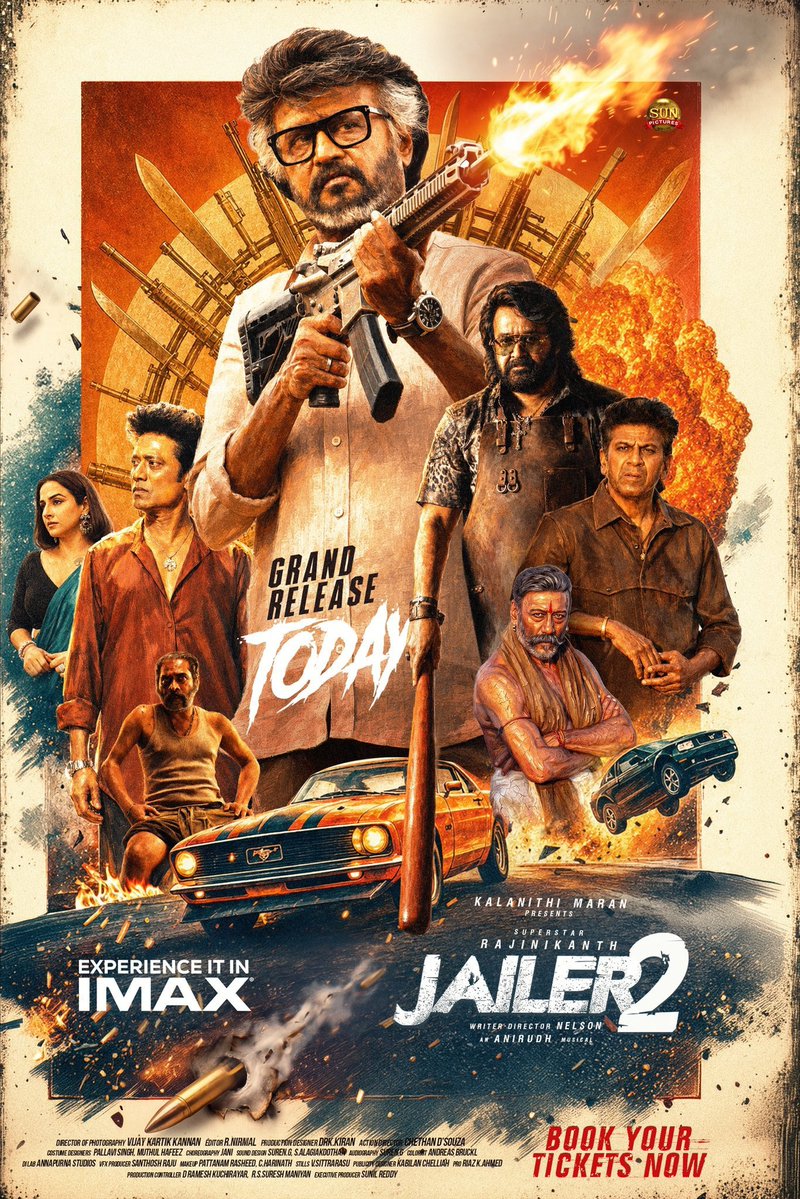 MrRathna's tweet photo. #Jailer2 is Blockbuster Bazooka 🔥🔥🔥. 

Probably the Best sequel ever from Tamil cinema. Superstar @rajinikanth sir, his comic timing, his screen presence, his walk, even his shadows and shillouttes scorching the screen even after 50 years🔥🥳. . Whatee Goated Actor🙏🙏. His everlasting Aura supported by funmax Puttapu gang throughout the film makes it a Mass Entertainer. 

@iam_SJSuryah sir and her feelings for his Appa is 🤣. You rocked it sir. Every frame composed by @vijaykartikdop makes us say Frame aa paarunga ji. Especially the Mirage shot in the Runway🔥. So happy for you da. Yet another @anirudhofficial Attooliyam for Superstar. 🔥🔥. You can make even Tea Kada Fight into Thanos fight. Congrats @Nelsondilpkumar brother. How can you think of a Good morning message in that space. Your Originality deserrves a Thesis. 🫂♥️. Oru padam kanla thanni varra alavuku sirikavum, Nenju ganakka azhavum vekkithu na then you have a Solid winner. This film is going to run a Veramaari marathon in Theaters.