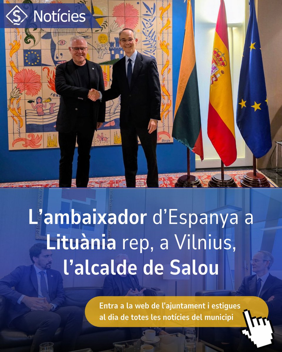 AjuntamentSalou's tweet photo. La proposta turística de Salou presentada per l'alcalde Pere Granados pot encaixar amb els interessos dels lituans. Aquesta és la valoració que l’ambaixador d’Espanya a Lituània, Fernando Fernández-Aguayo, ha traslladat a l'alcalde.

📰https://t.co/F4ruPoFe1l https://t.co/8YDbJr1Jln
