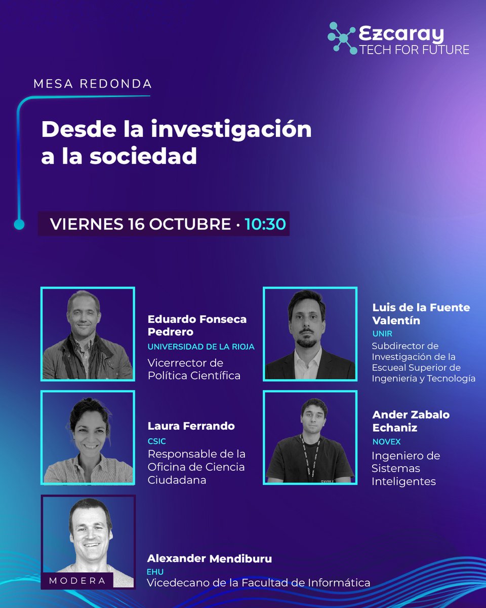 ezcaraytff's tweet photo. 🔬 ¿Cómo trasladar la investigación a la sociedad?

@unirioja, @UNIRuniversidad, @CSIC y NOVEX comparten perspectivas en una mesa moderada por Alex Mendiburu, de @upvehu.

#EzcarayTechForFuture #EzcarayTechForFuture2026 https://t.co/FBwMaiq3U4