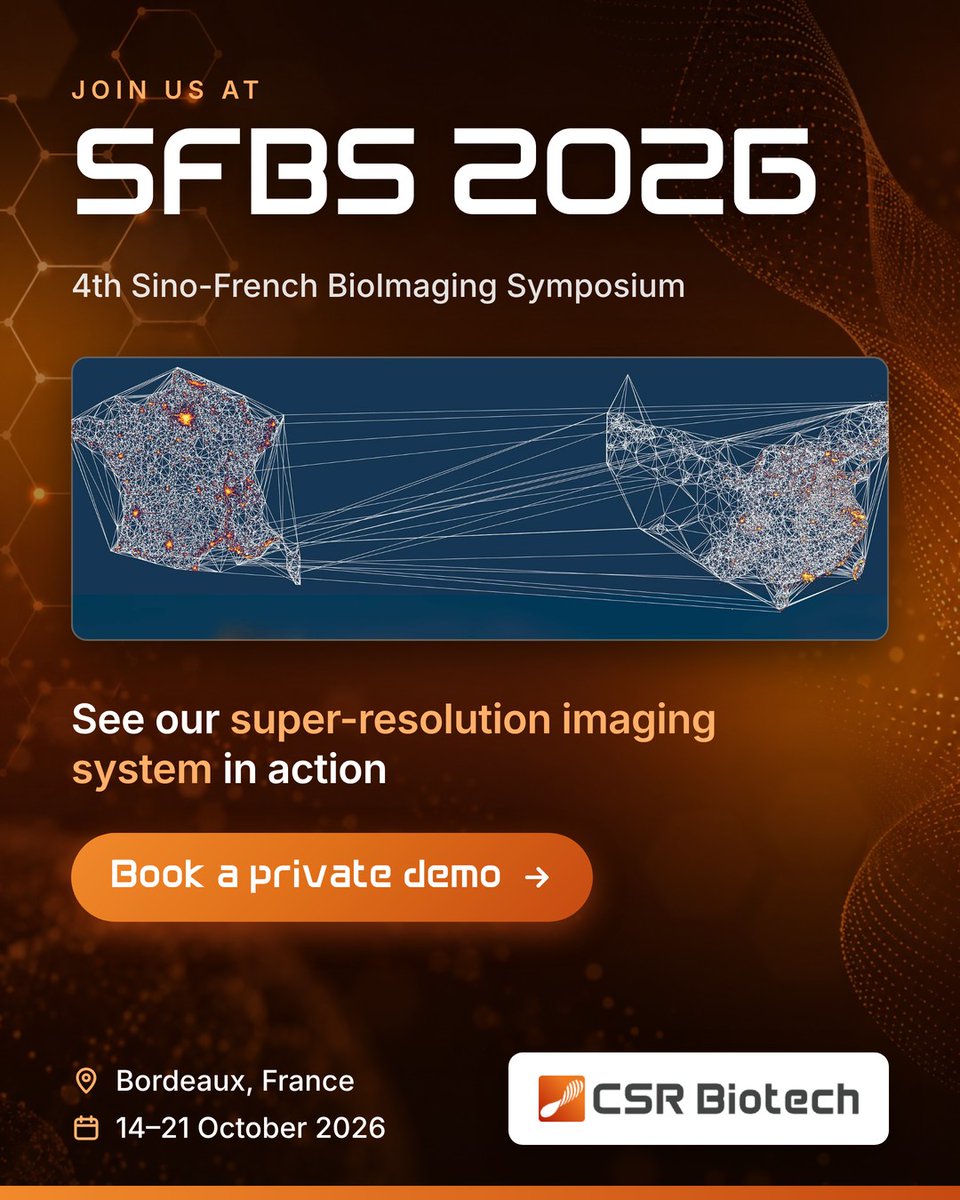 CSRBiotech's tweet photo. If you are attending SFBS 2026, we warmly invite you to book a demo and see the technology in action. Booking link: https://t.co/d4yrVpJP6P

📍 Bordeaux, France
🗓 19–21 October 2026

We look forward to meeting you in Bordeaux.

#SFBS2026 #LiveCellImaging #BioImaging #Microscopy https://t.co/j50lTOlM0U