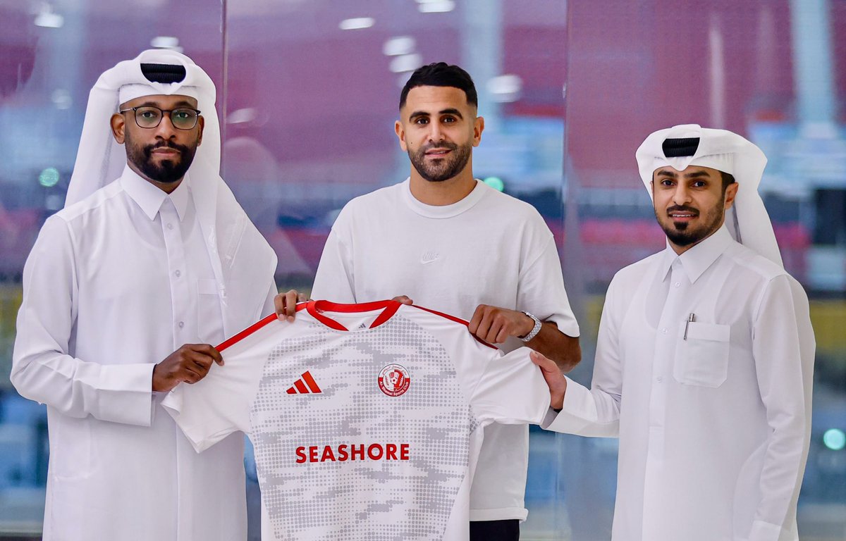 t247net's tweet photo. OFFICIAL: Al Shamal SC have signed former Al Ahli FC winger Riyad Mahrez (35) on a free transfer on a contract until June 2027.
#AlShamalSC #QatarStarsLeague #Transfers https://t.co/318I8r8t4e
